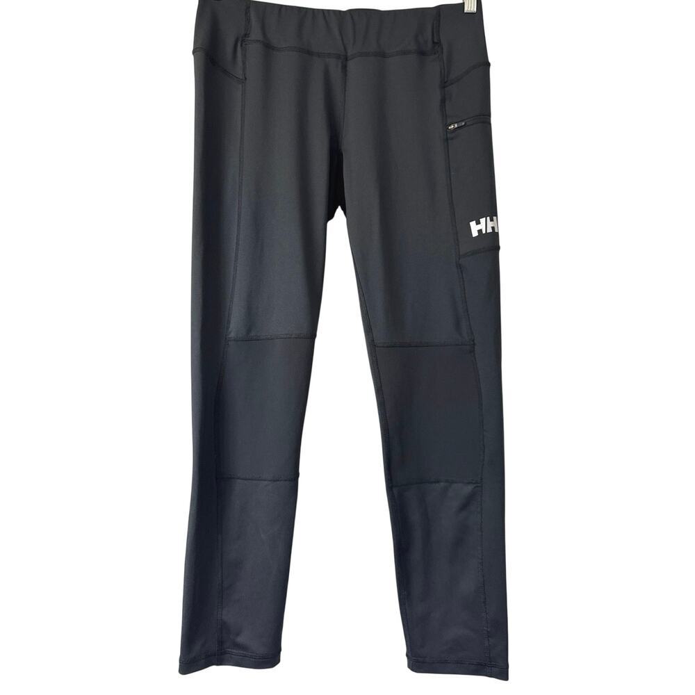 Helly Hansen Womens Rask Trail Tights Size L Hiking Fitted Black Gray HH Pocket